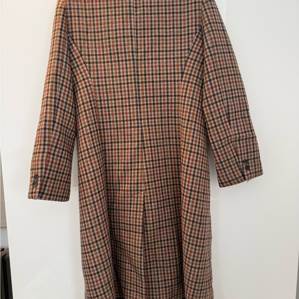 SANDRO Double-Breasted Long Plaid Coat in Brown - Picture 6 of 8